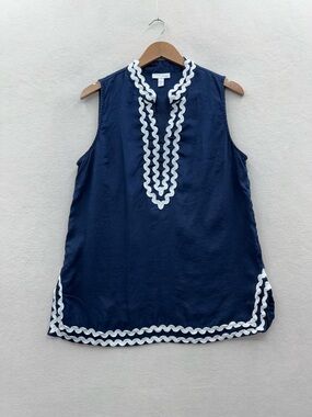 Charter Club Women’s Large Blue 100% Linen Sleeveless V-Neck Shirt